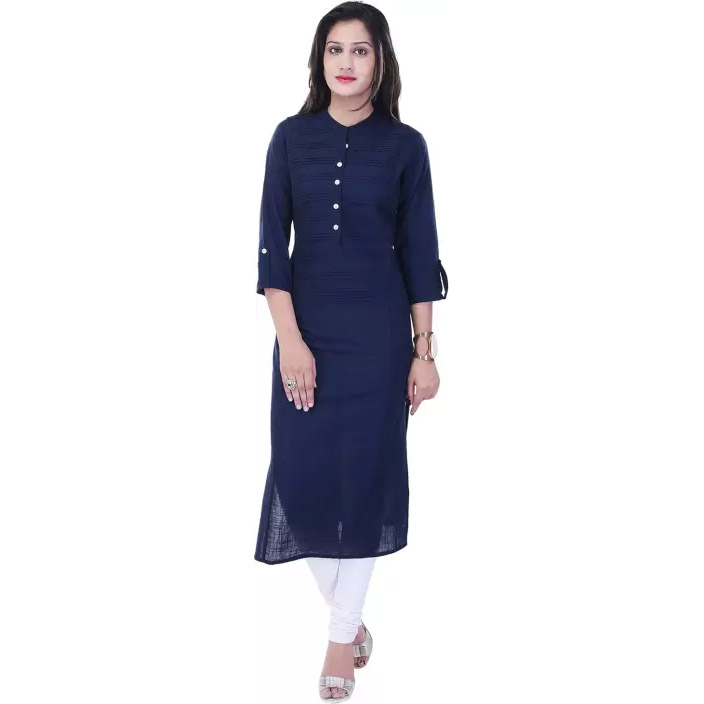 Style N Shades Solid Women's Straight Kurta (Blue) - Women Fitness Org